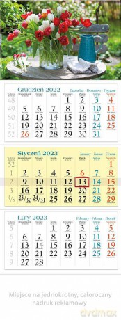 Kalendarz 2023 trójdzielny Kwiaty [KALENDARZ]