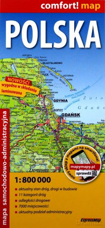Polska laminowana mapa samochodowo-administracyjna 1:800 000