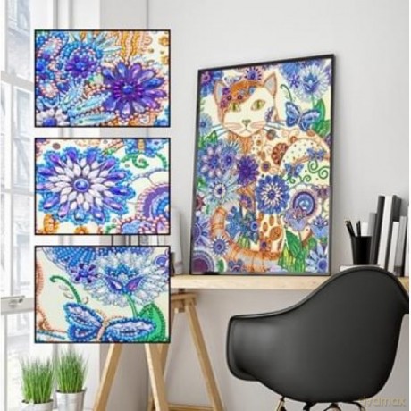 Mandala 7D - Kot biały w chabrach