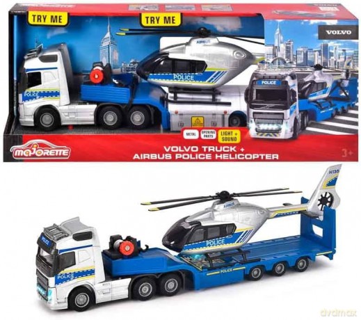 Zestaw policyjny Majorette Grand Volvo ciężarówka + helikopter 35 cm