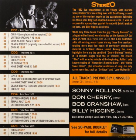 Sonny Rollins Quartet: Complete Live At The Village Gate 1962 W/Don Cherry (Limited) [6CD]