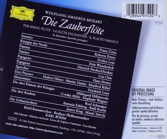 Boehm/Wunderlich/Lear/Peters: Mozart\'die Zauberflote\' [2CD]