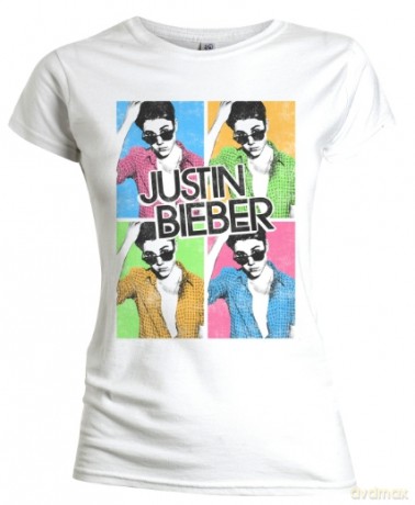 Justin Bieber: Pop Art, White, Skinny (L) [T-SHIRT]
