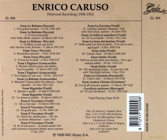 Enrico Caruso: Historical Recordins 1902: 1914 [CD]