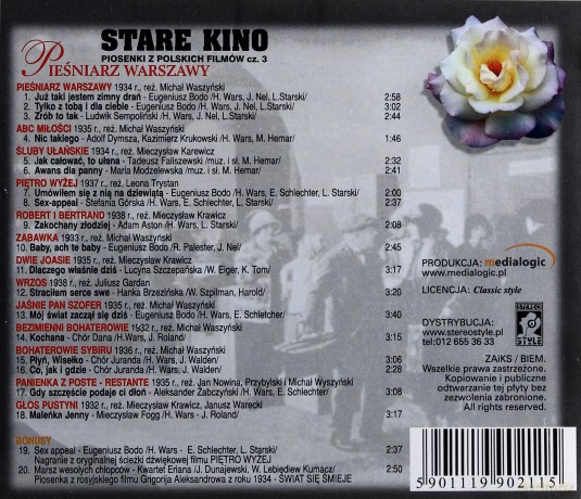 Stare Kino Piosenki Z Polskich Filmów: Pieśniarz Warszawy Część 3 [CD]