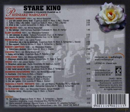 Stare Kino Piosenki Z Polskich Filmów: Pieśniarz Warszawy Część 3 [CD]