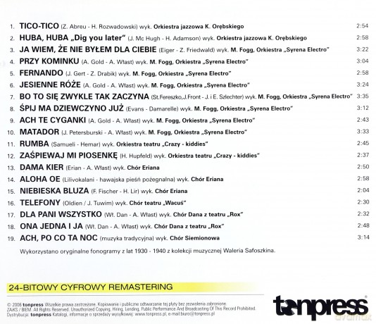 Muzyka Polskich Kabaretów Lat 1930-40 [CD]