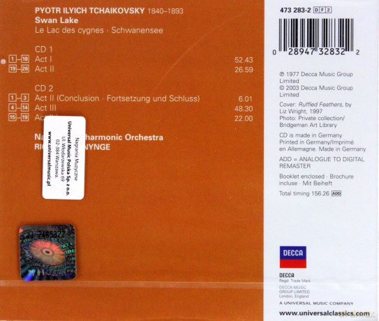 Bonynge: National P.Orch.: Tchaikovsky Swan Lake [CD]