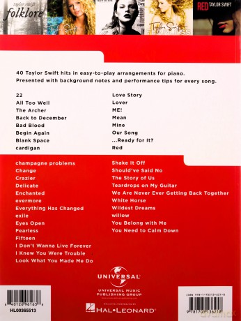 Really Easy Piano: 40 Taylor Swift Songs (Really Easy Piano; Hal Leonard) - Taylor Swift [KSIĄŻKA]