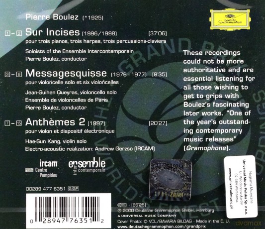Boulez,Ensamble Intercont.: Boulez:Sur Incises,Messagesq. Grand Prix [CD]