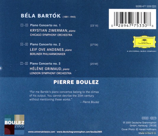 Boulez/Zimerman/Grimaud: Bartok:Piano Concertos [CD]