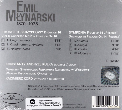 Emil Młynarski: II Koncert Skrzypcowy. Symfonia "Polonia", K.A. Kulka (digipack) [CD]