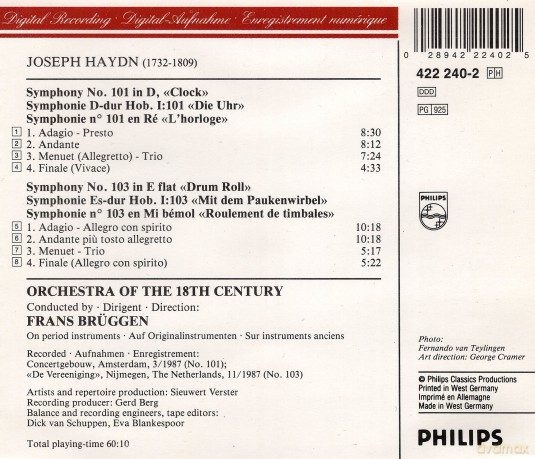 Bruggen/Orch.18th: Haydn:Sinf.101+103 [CD]