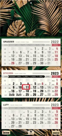 Kalendarz 2023 trójdzielny płaska główka Liście [KALENDARZ]