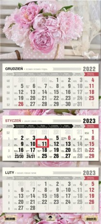 Kalendarz 2023 trójdzielny płaska główka Peonie [KALENDARZ]