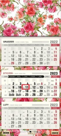 Kalendarz 2023 trójdzielny płaska główka Róże [KALENDARZ]