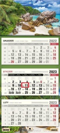 Kalendarz 2023 trójdzielny płaska główka Seszele [KALENDARZ]