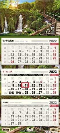 Kalendarz 2023 trójdzielny płaska główka Wodospad [KALENDARZ]