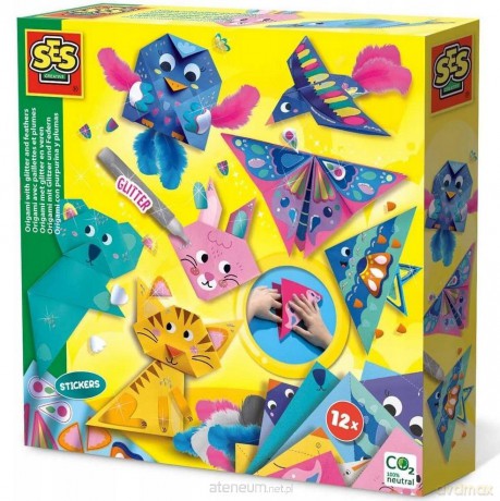 Kolorowe origami z brokatem i piórami