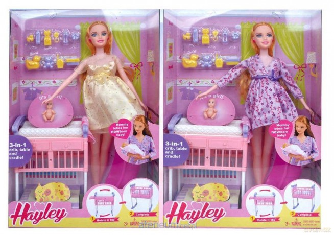 Lalka w ciązy + łóżeczko i akcesoria