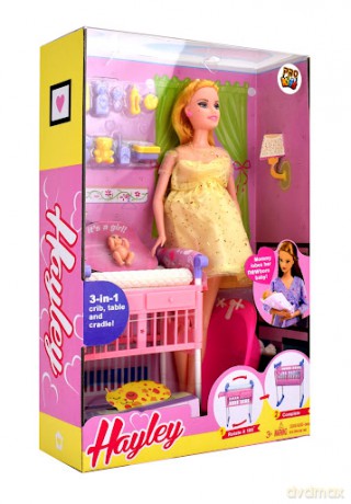 Lalka w ciązy + łóżeczko i akcesoria