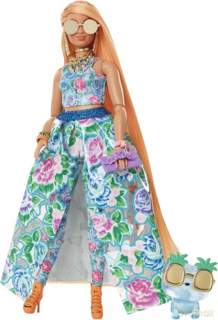 Barbie Lalka Extra Fancy kwiatowa + kotek HHN14 HHN11