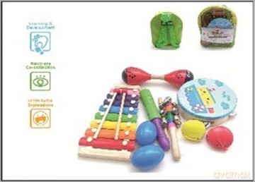 Instrumenty drewniane 557640 bębenek z kolorowym nadrukiem(tamburyn), grzechotki, marakas, kastaniety, dzwonki, cymbałki