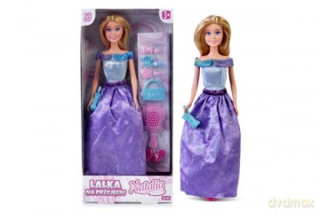 Lalka Natalia 29 cm Księżniczka fioletowa 122033 lalka w sukni balowej, 3x spinka, 2x torebka, szczotka, buty