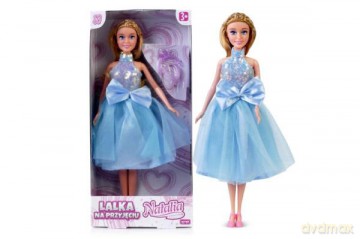 Lalka Natalia 29 cm w niebieskiej sukience 122019 lalka w sukni balowej, diadem, korale, buty