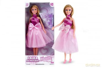 Lalka Natalia 29 cm w różowej sukience 122002 lalka w sukni balowej, korale, klipsy, różdżka, buty