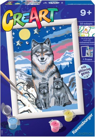 Malowanka CreArt dla dzieci: Wilk z młodymi 200443 RAVENSBURGER malowanie po numerach