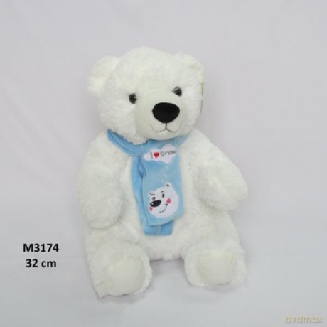 Miś polarny siedzący 32 cm w szaliku 136718