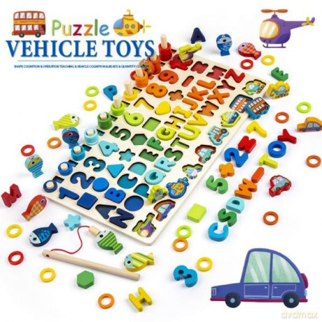 Układanka drewniana, puzzle wielofunkcyjne - zestaw 211979