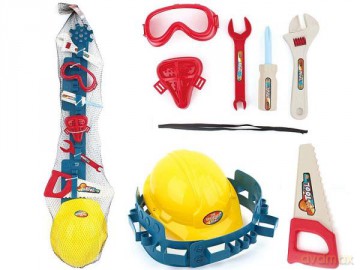Zestaw narzędzi 568792 kask, pas na narzędzia, maska, 2x klucz, gogle, śrubokręt, piła