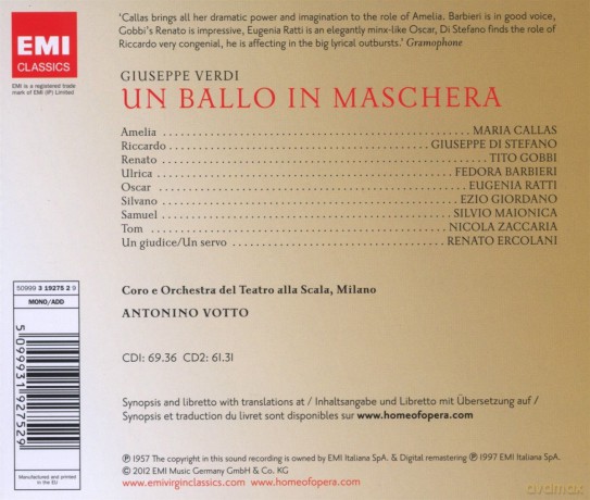 A. Votto/M.Callas/Teatro Alla Scala: Un Ballo In Maschera [2CD]