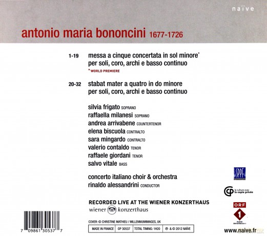 Concerto Italiano, Rinaldo Alessandrini: Bononcini: Messa, Stabat Mater [CD]