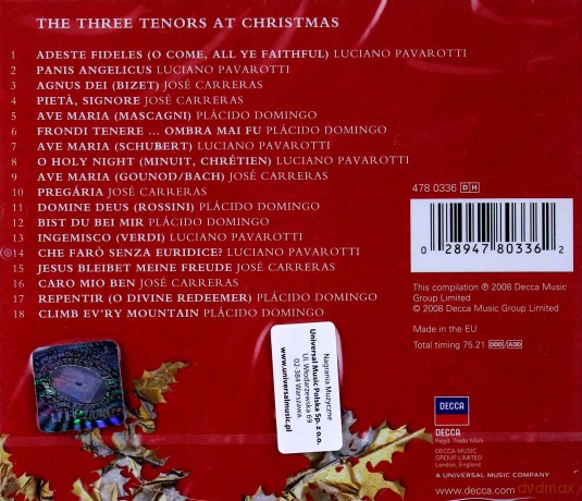 Jose Carreras, Placido Domingo, Luciano Pavarotti: The Three Tenors At Christmas [CD]