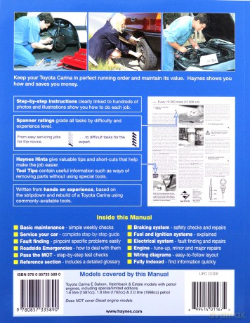 Toyota Carina E Petrol (May 92 - 97) Haynes Repair Manual - Anon [KSIĄŻKA]