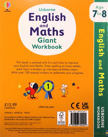 Usborne English and Maths Giant Workbook 7-8 (Usborne Workbooks) - Holly Bathie [KSIĄŻKA]