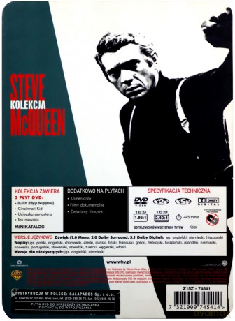 Steve McQueen Collection: Ucieczka gangstera / Bullitt / Cincinnati Kid / Tak niewielu (metalbox) [BOX] [5DVD]