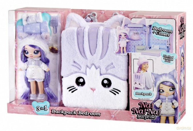 Lalka NA! NA! NA! Surprise Backpack Bedroom Seria 3, Lavender Kitty