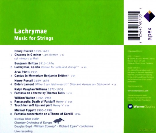 Nicolas Bone/Marie Blankestijn: Purc:Lachrymae-Music For Strin [CD]