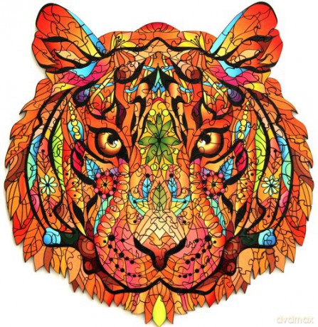 Puzzle drewniane kolorowe Tygrys [PUZZLE]