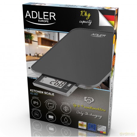 Waga kuchenna - 10kg - ładowana przez USB - wodoodporna Adler AD 3167b
