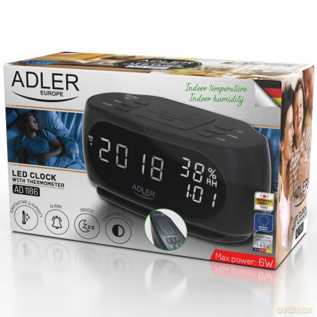 Zegar - Budzik z pomiarem temperatury i wilgotności Adler AD 1186