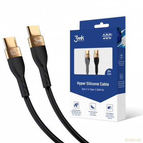3mk Hyper Silicone Cable C to C 2m 100w Black [KABEL]