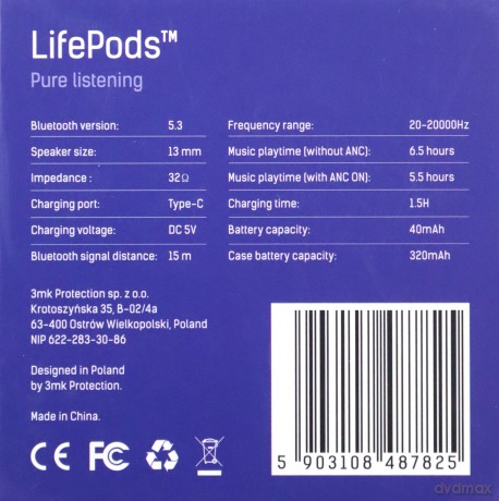 3mk LifePods White - Słuchawki bezprzewodowe białe
