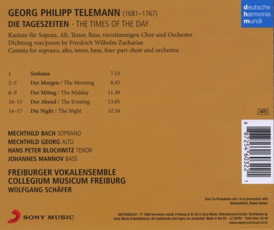 Freiburger Vokalensemble: Telemann: Die Tageszeiten [CD]