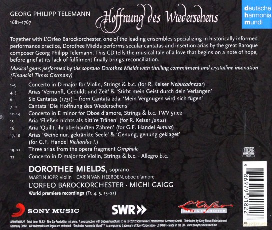 Dorothee Mields: Hoffnung des Wiedersehens - Telemann Arias [CD]