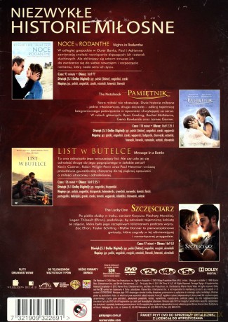 Nicolas Sparks Kolekcja: List w butelce / Noce w Rodanthe / Pamiętnik / Szczęściarz [BOX] [4DVD]